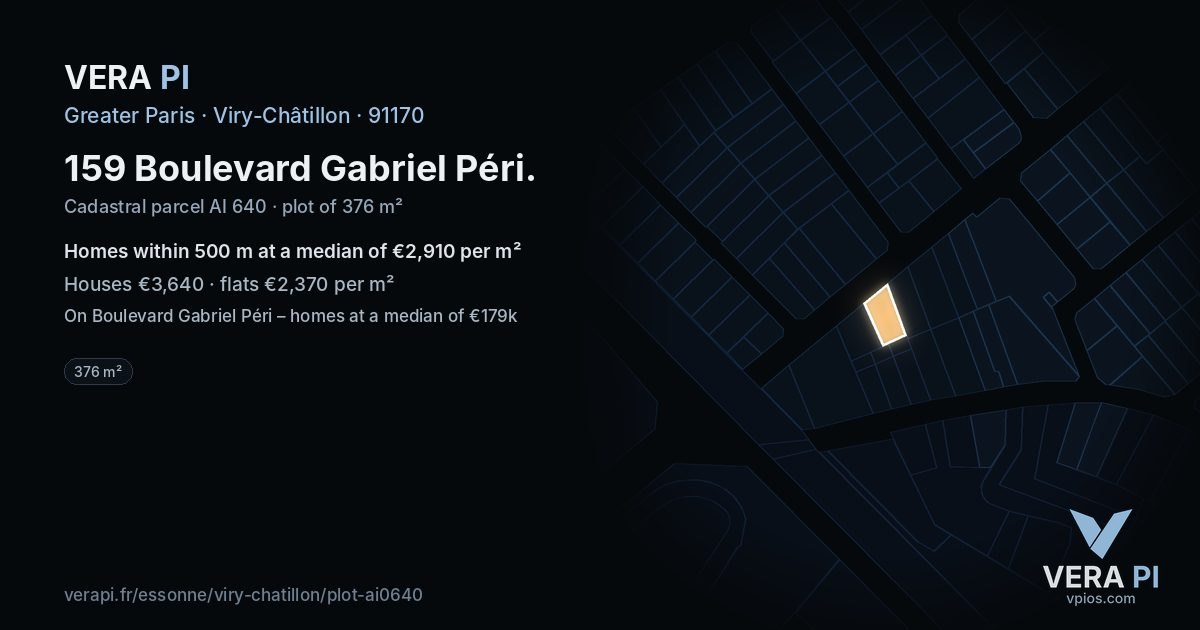 159 Boulevard Gabriel Péri, Viry-Châtillon at night – the plot lit, the parcels around coloured by the prices near them