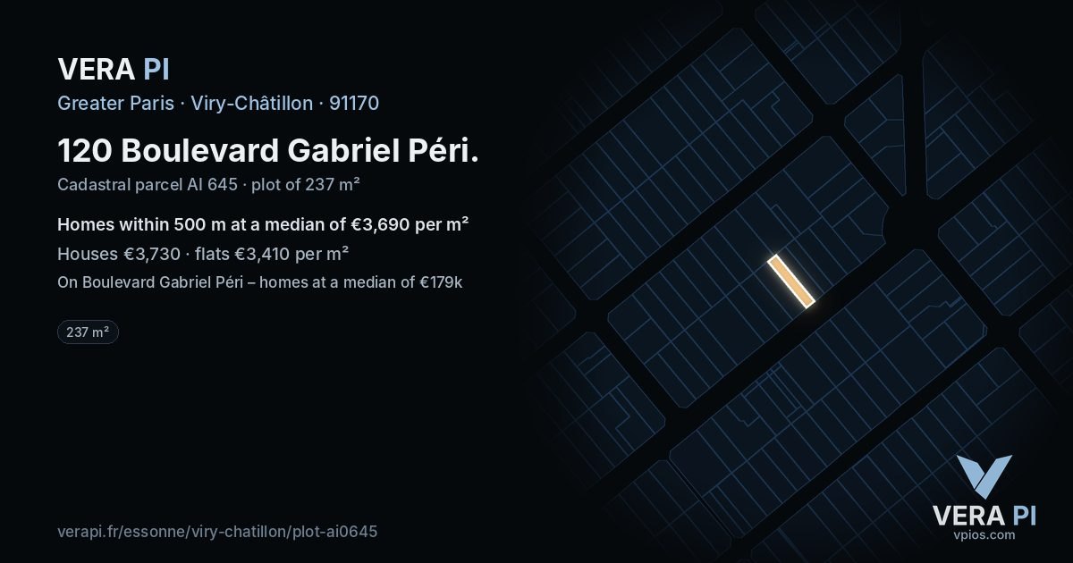 120 Boulevard Gabriel Péri, Viry-Châtillon at night – the plot lit, the parcels around coloured by the prices near them