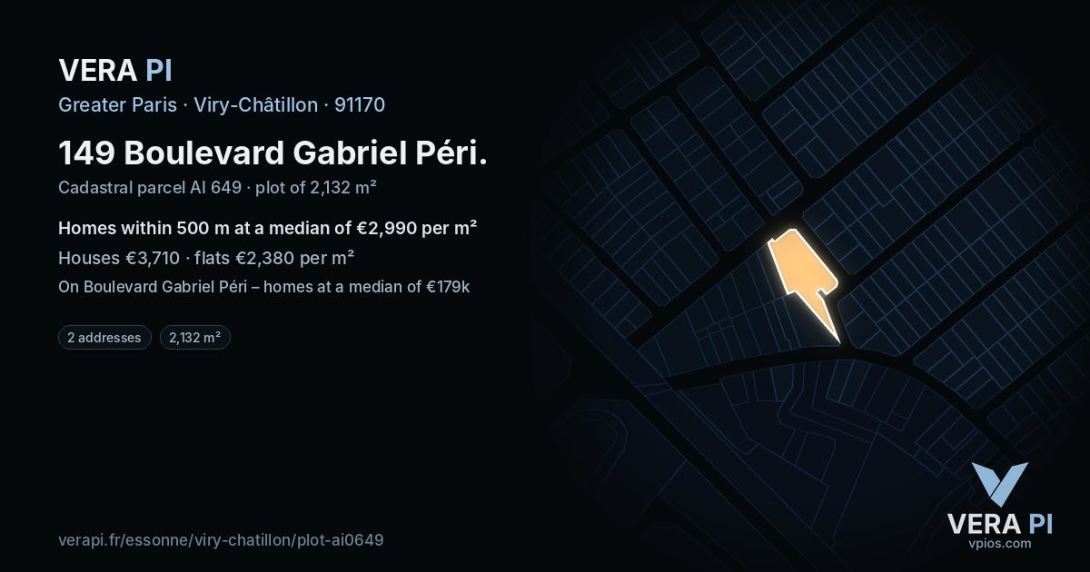 149 Boulevard Gabriel Péri, Viry-Châtillon at night – the plot lit, the parcels around coloured by the prices near them