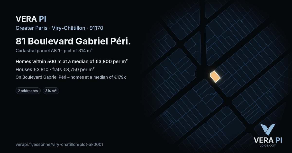 81 Boulevard Gabriel Péri, Viry-Châtillon at night – the plot lit, the parcels around coloured by the prices near them