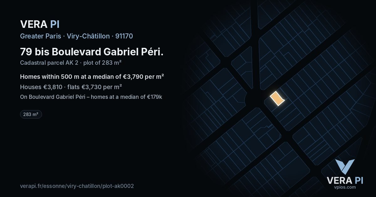 79 bis Boulevard Gabriel Péri, Viry-Châtillon at night – the plot lit, the parcels around coloured by the prices near them