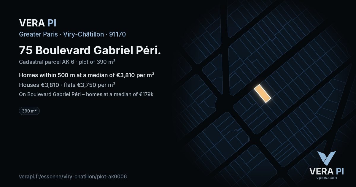 75 Boulevard Gabriel Péri, Viry-Châtillon at night – the plot lit, the parcels around coloured by the prices near them