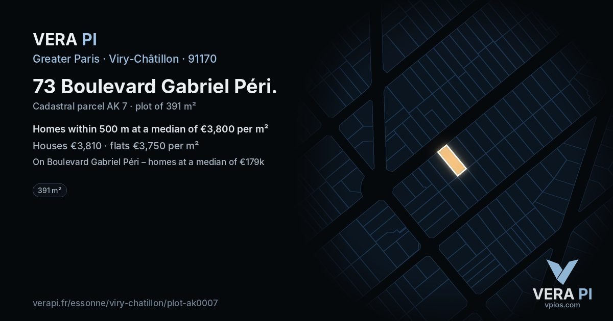 73 Boulevard Gabriel Péri, Viry-Châtillon at night – the plot lit, the parcels around coloured by the prices near them