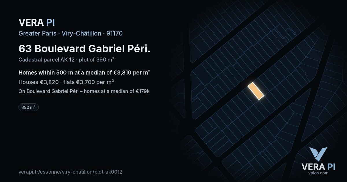 63 Boulevard Gabriel Péri, Viry-Châtillon at night – the plot lit, the parcels around coloured by the prices near them