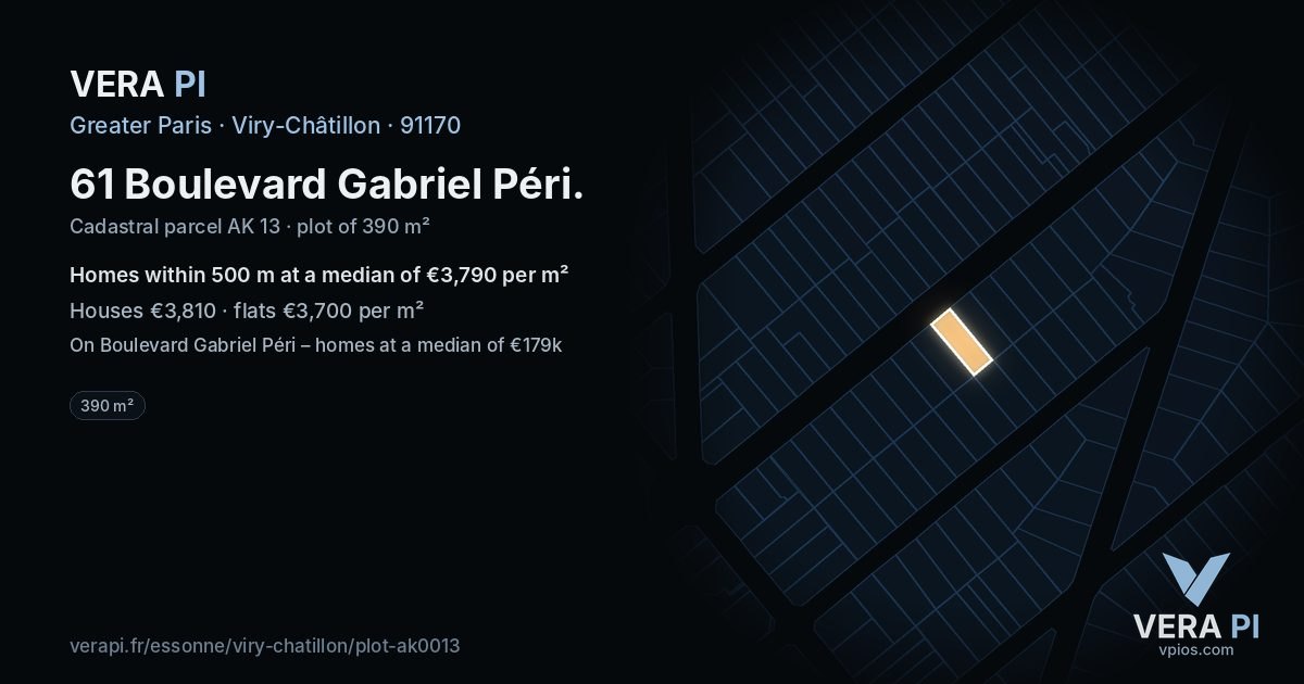 61 Boulevard Gabriel Péri, Viry-Châtillon at night – the plot lit, the parcels around coloured by the prices near them