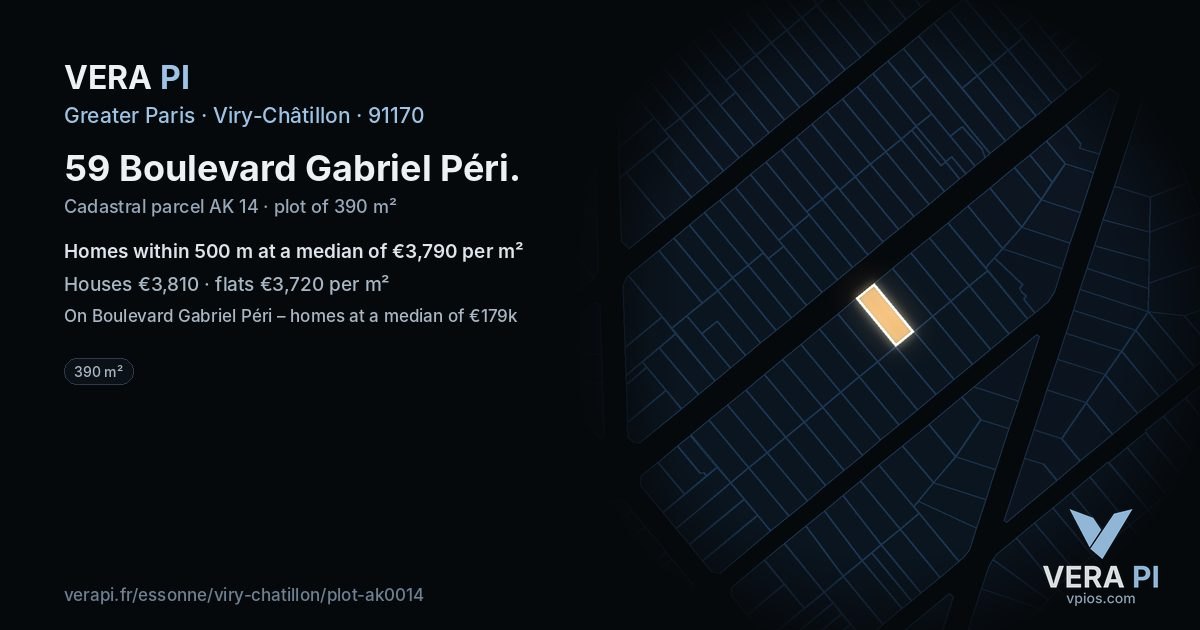 59 Boulevard Gabriel Péri, Viry-Châtillon at night – the plot lit, the parcels around coloured by the prices near them