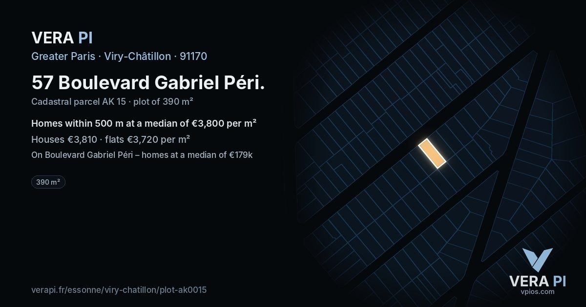 57 Boulevard Gabriel Péri, Viry-Châtillon at night – the plot lit, the parcels around coloured by the prices near them