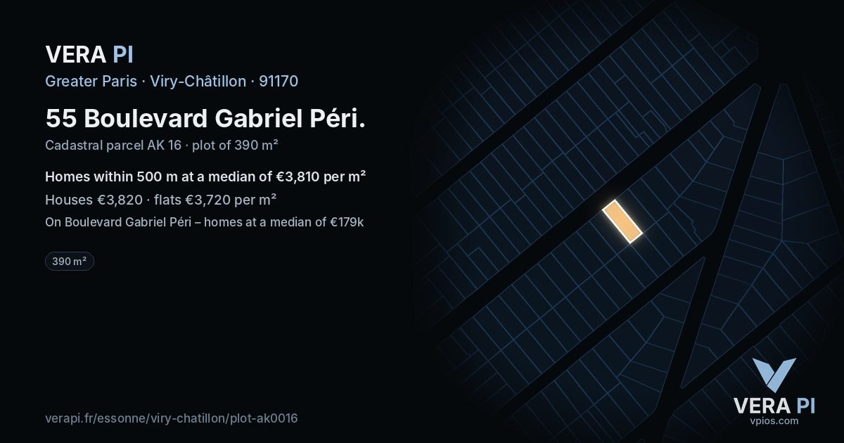 55 Boulevard Gabriel Péri, Viry-Châtillon at night – the plot lit, the parcels around coloured by the prices near them