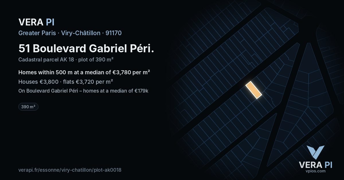 51 Boulevard Gabriel Péri, Viry-Châtillon at night – the plot lit, the parcels around coloured by the prices near them