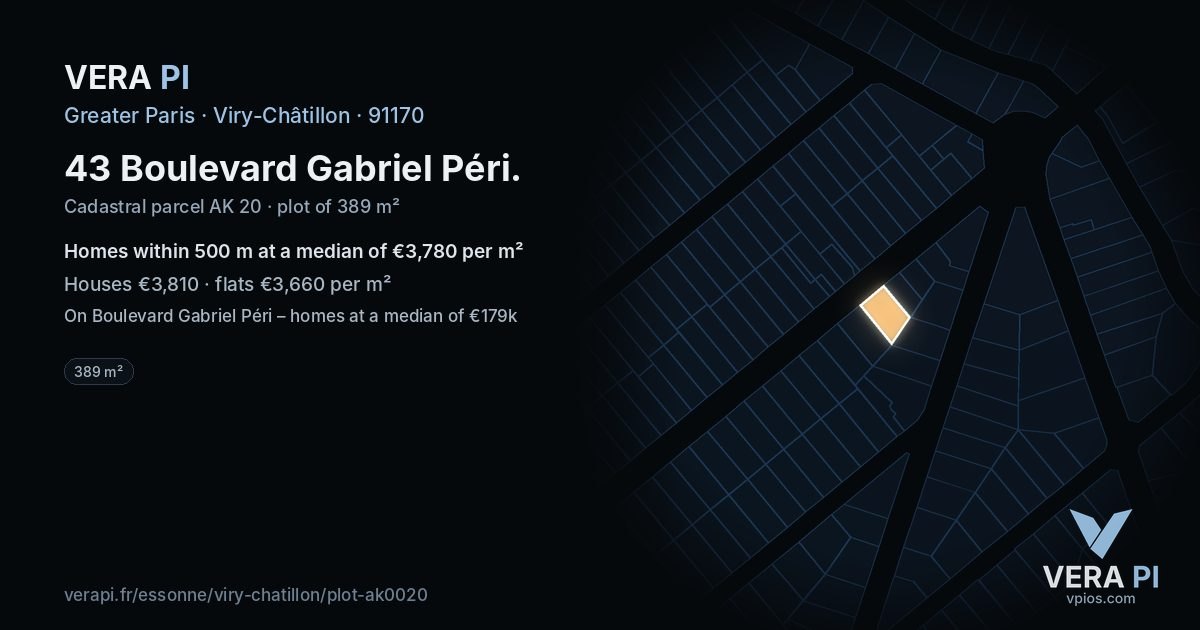 43 Boulevard Gabriel Péri, Viry-Châtillon at night – the plot lit, the parcels around coloured by the prices near them