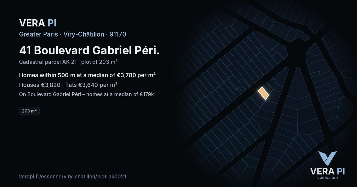 41 Boulevard Gabriel Péri, Viry-Châtillon at night – the plot lit, the parcels around coloured by the prices near them