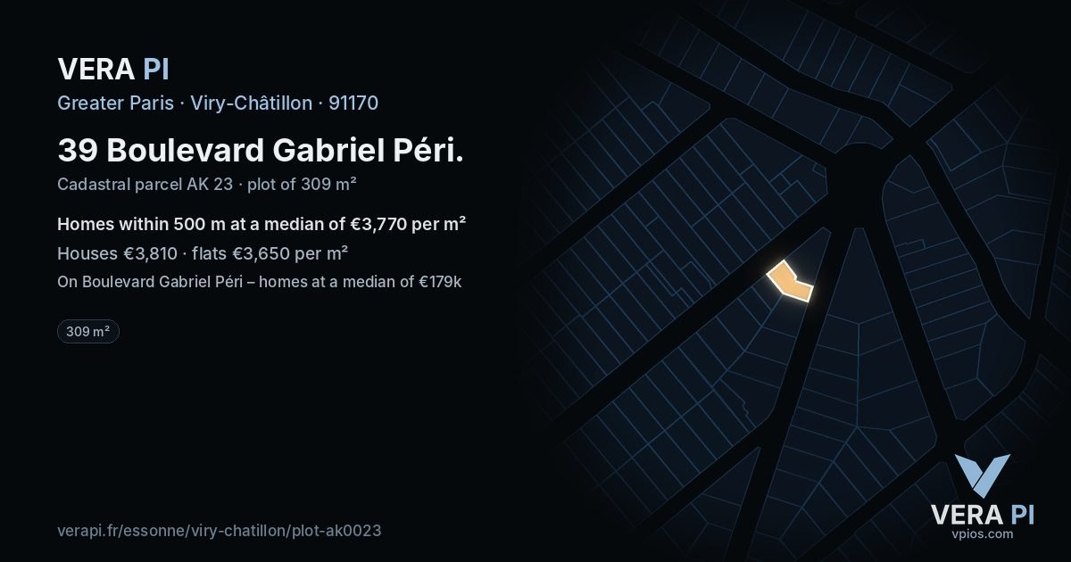 39 Boulevard Gabriel Péri, Viry-Châtillon at night – the plot lit, the parcels around coloured by the prices near them