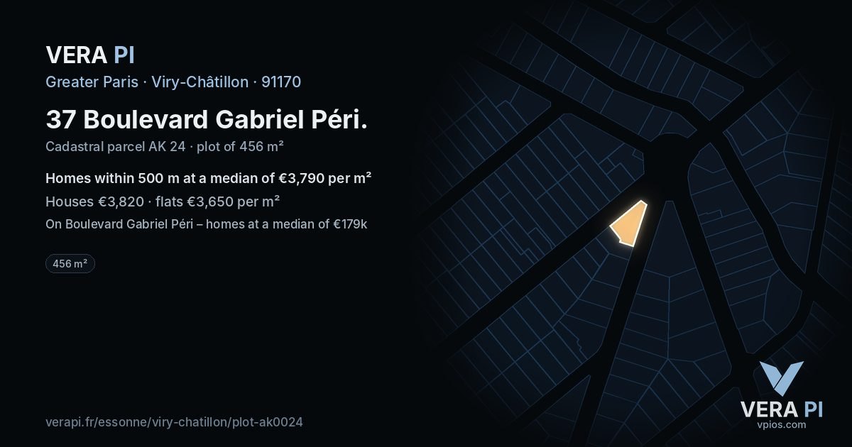 37 Boulevard Gabriel Péri, Viry-Châtillon at night – the plot lit, the parcels around coloured by the prices near them