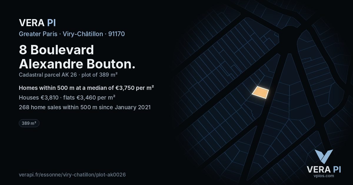 8 Boulevard Alexandre Bouton, Viry-Châtillon at night – the plot lit, the parcels around coloured by the prices near them