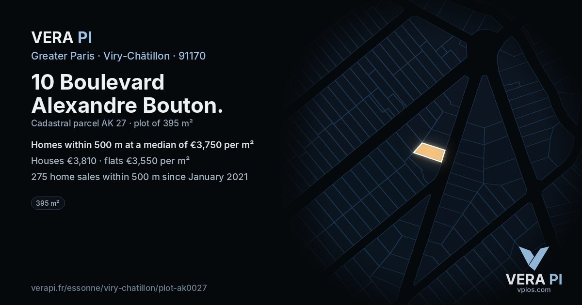10 Boulevard Alexandre Bouton, Viry-Châtillon at night – the plot lit, the parcels around coloured by the prices near them