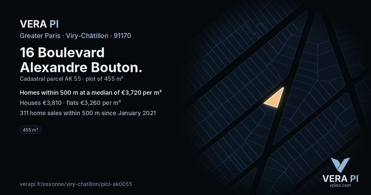 16 Boulevard Alexandre Bouton, Viry-Châtillon at night – the plot lit, the parcels around coloured by the prices near them