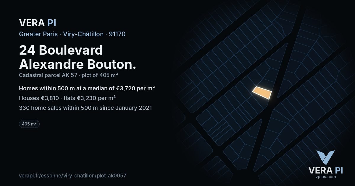 24 Boulevard Alexandre Bouton, Viry-Châtillon at night – the plot lit, the parcels around coloured by the prices near them