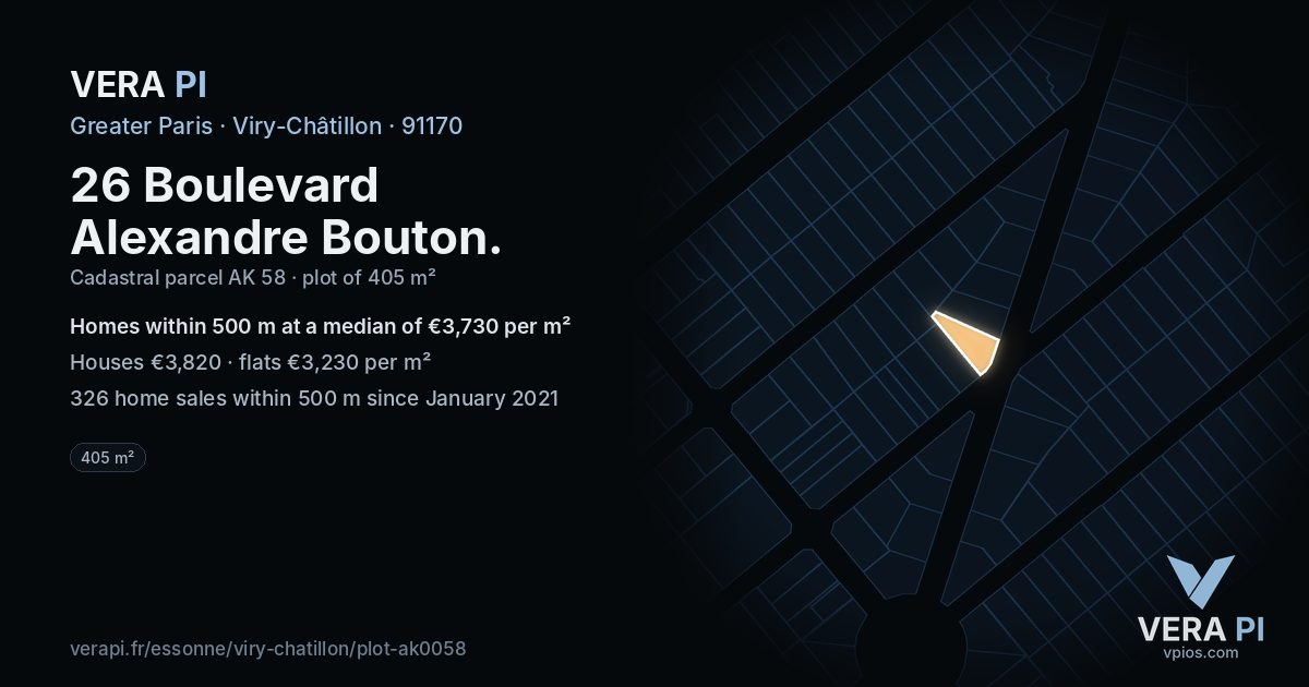 26 Boulevard Alexandre Bouton, Viry-Châtillon at night – the plot lit, the parcels around coloured by the prices near them