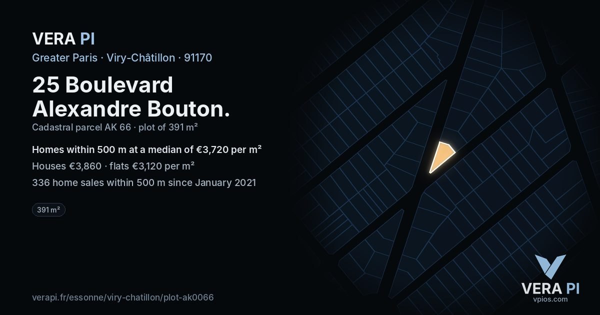 25 Boulevard Alexandre Bouton, Viry-Châtillon at night – the plot lit, the parcels around coloured by the prices near them