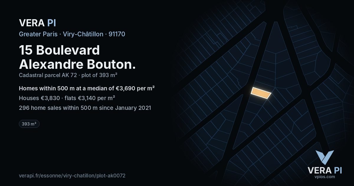 15 Boulevard Alexandre Bouton, Viry-Châtillon at night – the plot lit, the parcels around coloured by the prices near them