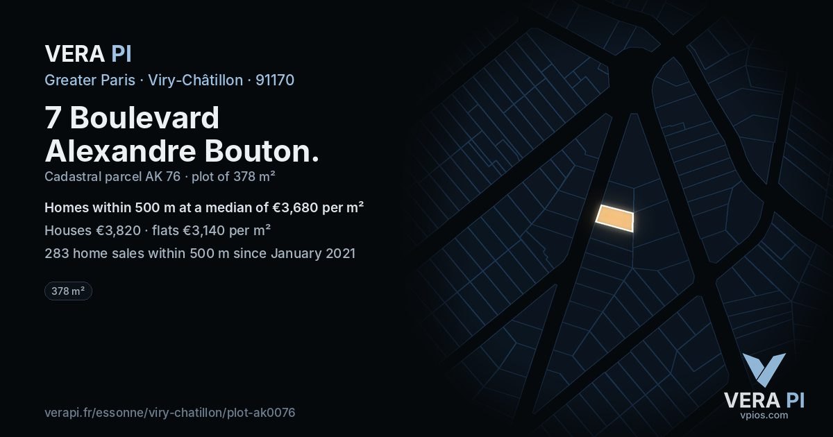 7 Boulevard Alexandre Bouton, Viry-Châtillon at night – the plot lit, the parcels around coloured by the prices near them
