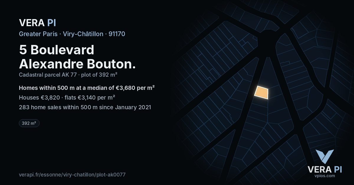 5 Boulevard Alexandre Bouton, Viry-Châtillon at night – the plot lit, the parcels around coloured by the prices near them
