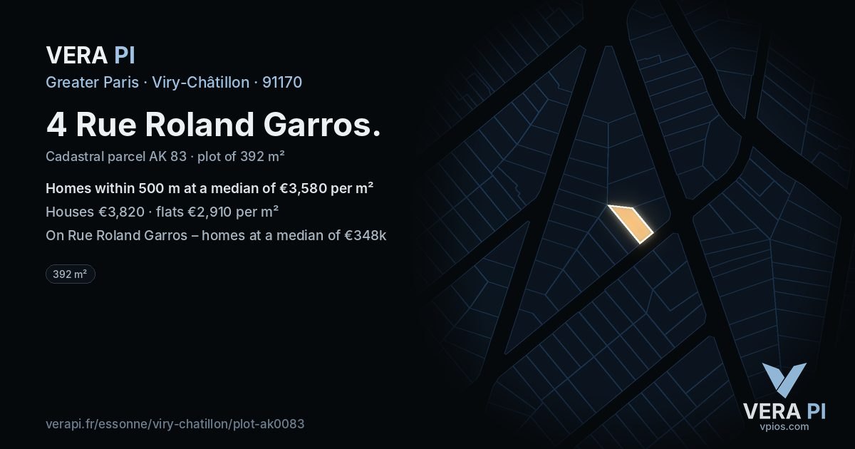 4 Rue Roland Garros, Viry-Châtillon at night – the plot lit, the parcels around coloured by the prices near them