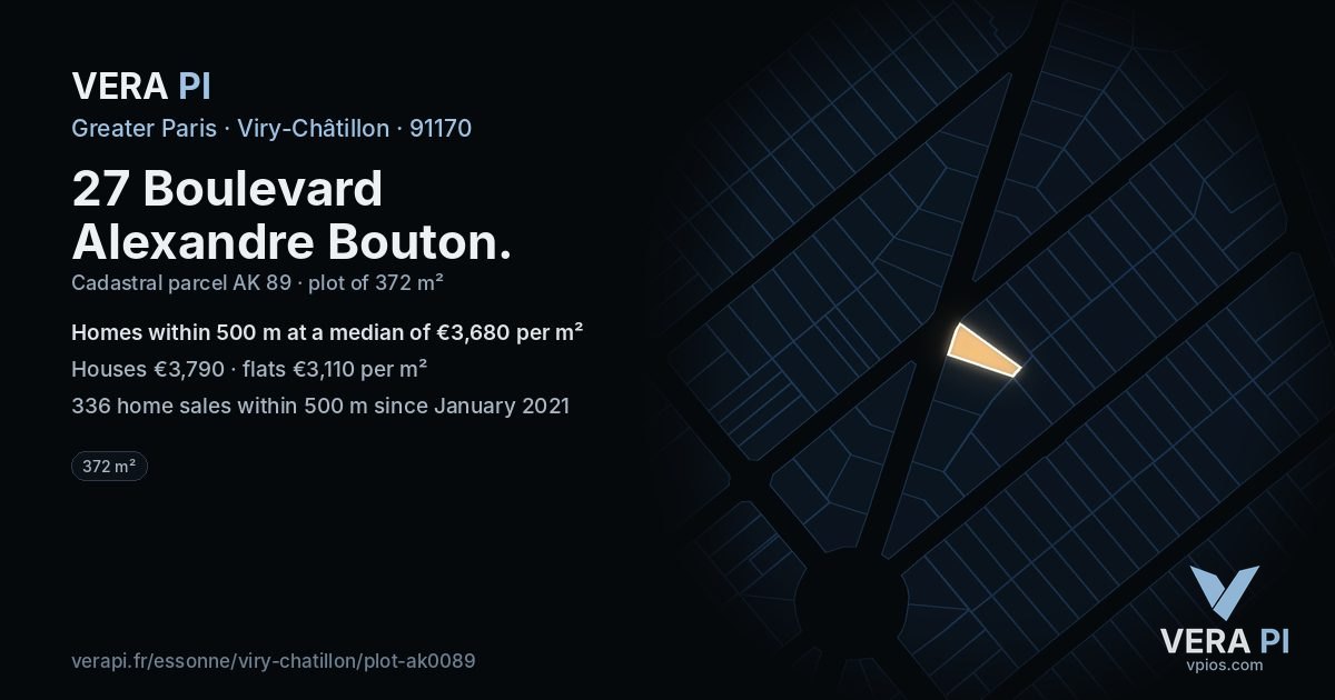 27 Boulevard Alexandre Bouton, Viry-Châtillon at night – the plot lit, the parcels around coloured by the prices near them