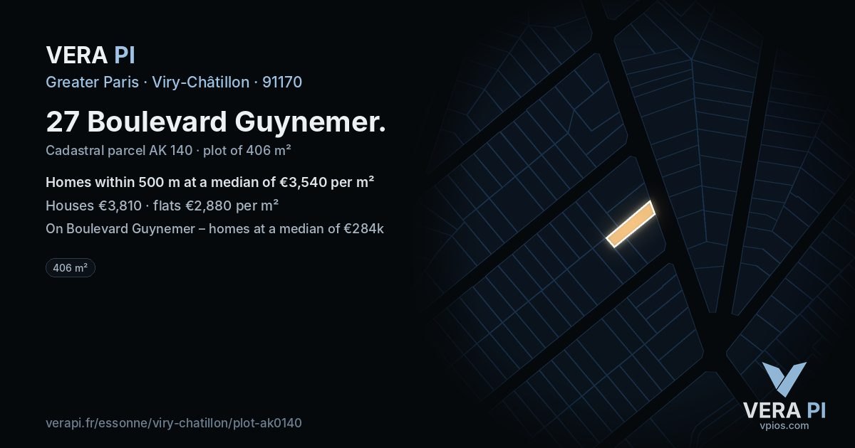 27 Boulevard Guynemer, Viry-Châtillon at night – the plot lit, the parcels around coloured by the prices near them