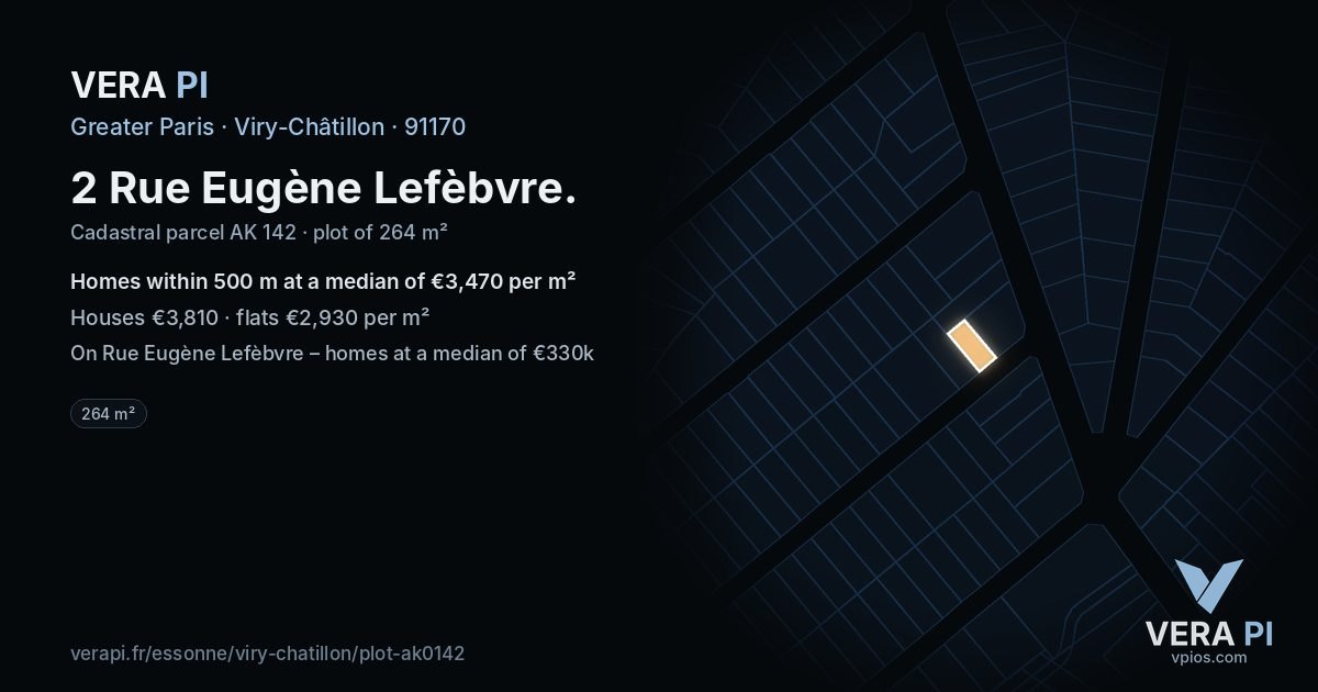 2 Rue Eugène Lefèbvre, Viry-Châtillon at night – the plot lit, the parcels around coloured by the prices near them