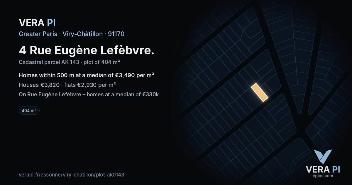4 Rue Eugène Lefèbvre, Viry-Châtillon at night – the plot lit, the parcels around coloured by the prices near them