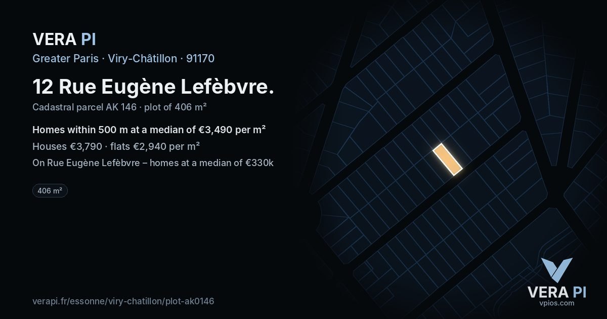 12 Rue Eugène Lefèbvre, Viry-Châtillon at night – the plot lit, the parcels around coloured by the prices near them