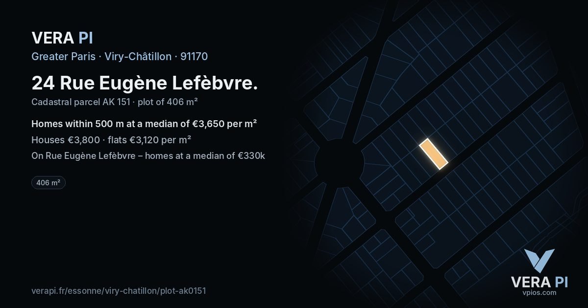 24 Rue Eugène Lefèbvre, Viry-Châtillon at night – the plot lit, the parcels around coloured by the prices near them