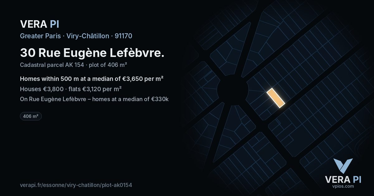 30 Rue Eugène Lefèbvre, Viry-Châtillon at night – the plot lit, the parcels around coloured by the prices near them
