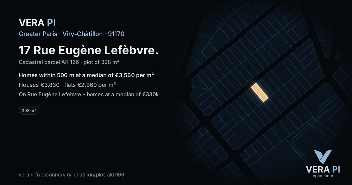 17 Rue Eugène Lefèbvre, Viry-Châtillon at night – the plot lit, the parcels around coloured by the prices near them