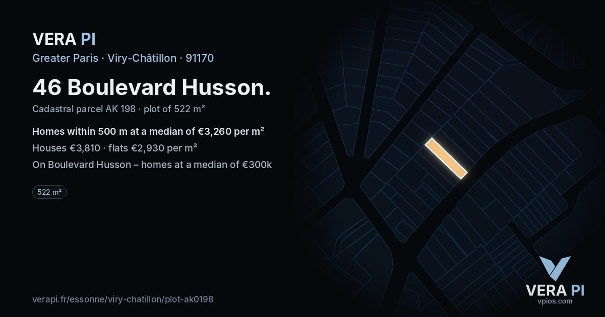 46 Boulevard Husson, Viry-Châtillon at night – the plot lit, the parcels around coloured by the prices near them