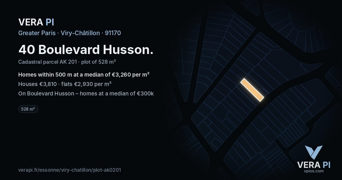40 Boulevard Husson, Viry-Châtillon at night – the plot lit, the parcels around coloured by the prices near them