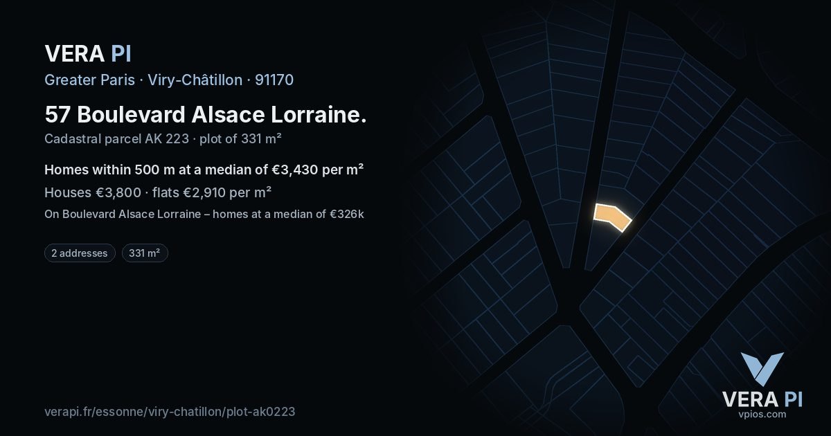 57 Boulevard Alsace Lorraine, Viry-Châtillon at night – the plot lit, the parcels around coloured by the prices near them