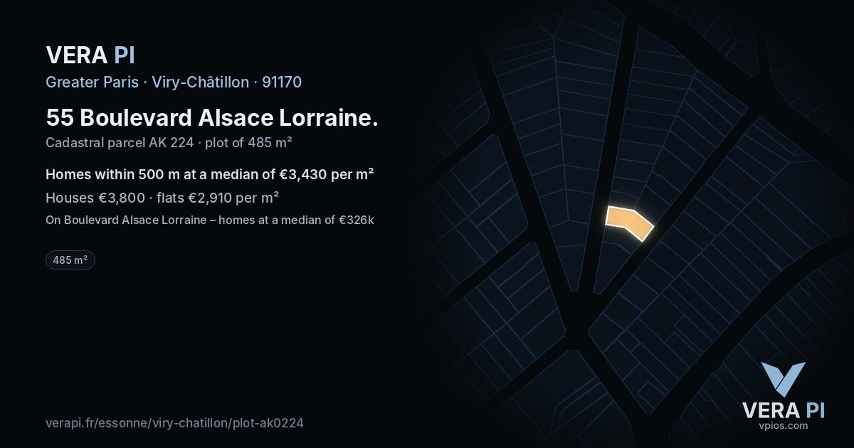 55 Boulevard Alsace Lorraine, Viry-Châtillon at night – the plot lit, the parcels around coloured by the prices near them