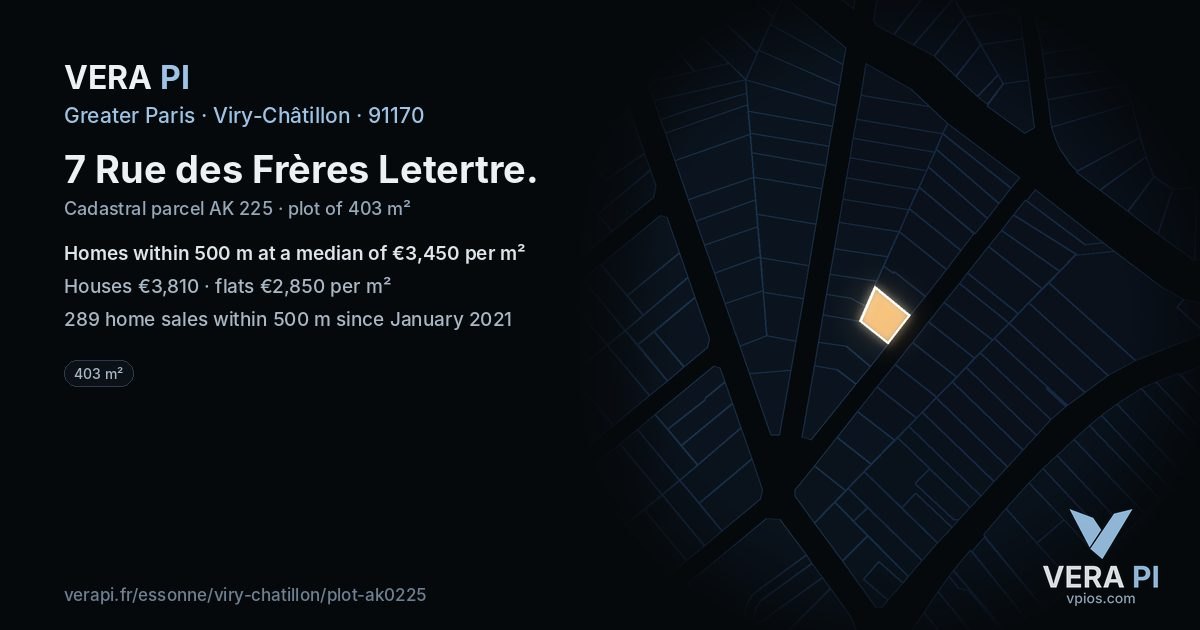 7 Rue des Frères Letertre, Viry-Châtillon at night – the plot lit, the parcels around coloured by the prices near them
