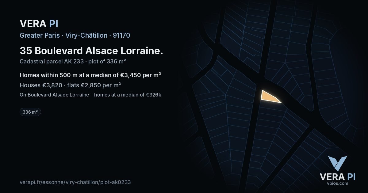 35 Boulevard Alsace Lorraine, Viry-Châtillon at night – the plot lit, the parcels around coloured by the prices near them