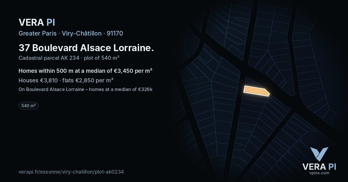37 Boulevard Alsace Lorraine, Viry-Châtillon at night – the plot lit, the parcels around coloured by the prices near them