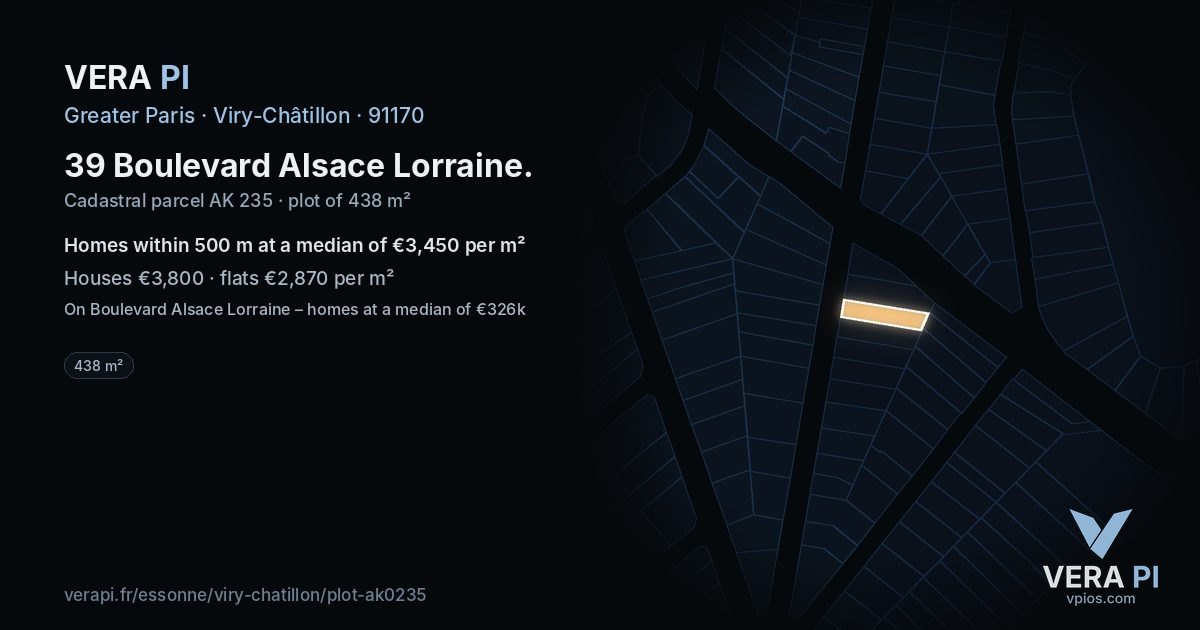 39 Boulevard Alsace Lorraine, Viry-Châtillon at night – the plot lit, the parcels around coloured by the prices near them