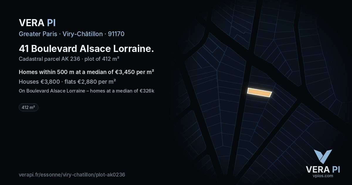41 Boulevard Alsace Lorraine, Viry-Châtillon at night – the plot lit, the parcels around coloured by the prices near them