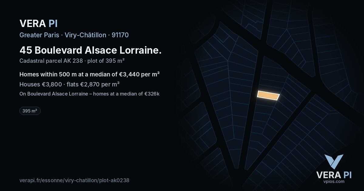 45 Boulevard Alsace Lorraine, Viry-Châtillon at night – the plot lit, the parcels around coloured by the prices near them