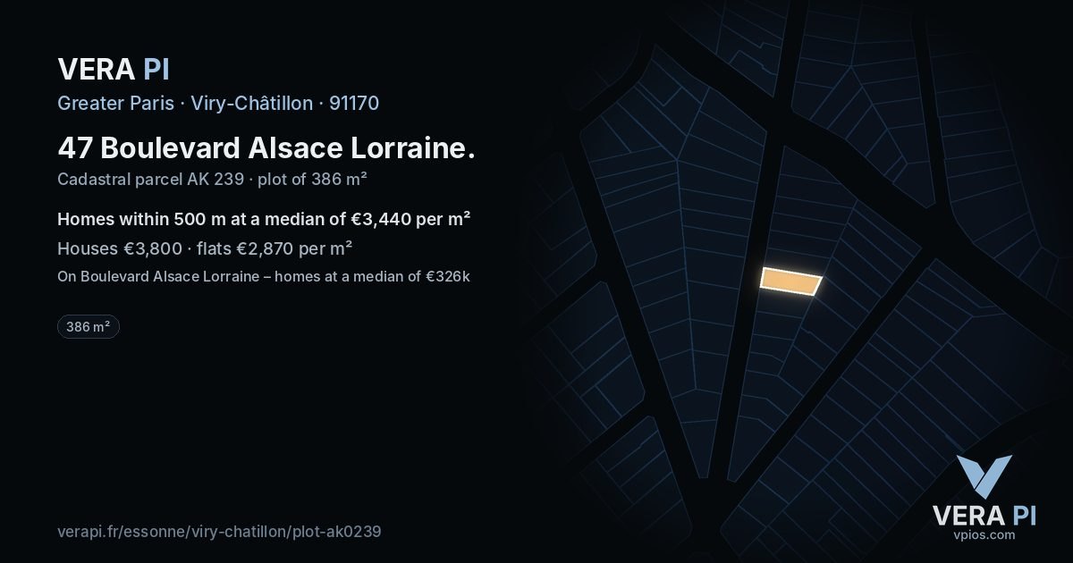 47 Boulevard Alsace Lorraine, Viry-Châtillon at night – the plot lit, the parcels around coloured by the prices near them