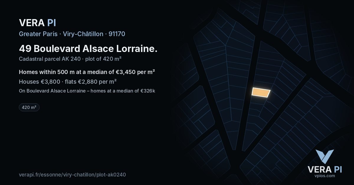 49 Boulevard Alsace Lorraine, Viry-Châtillon at night – the plot lit, the parcels around coloured by the prices near them