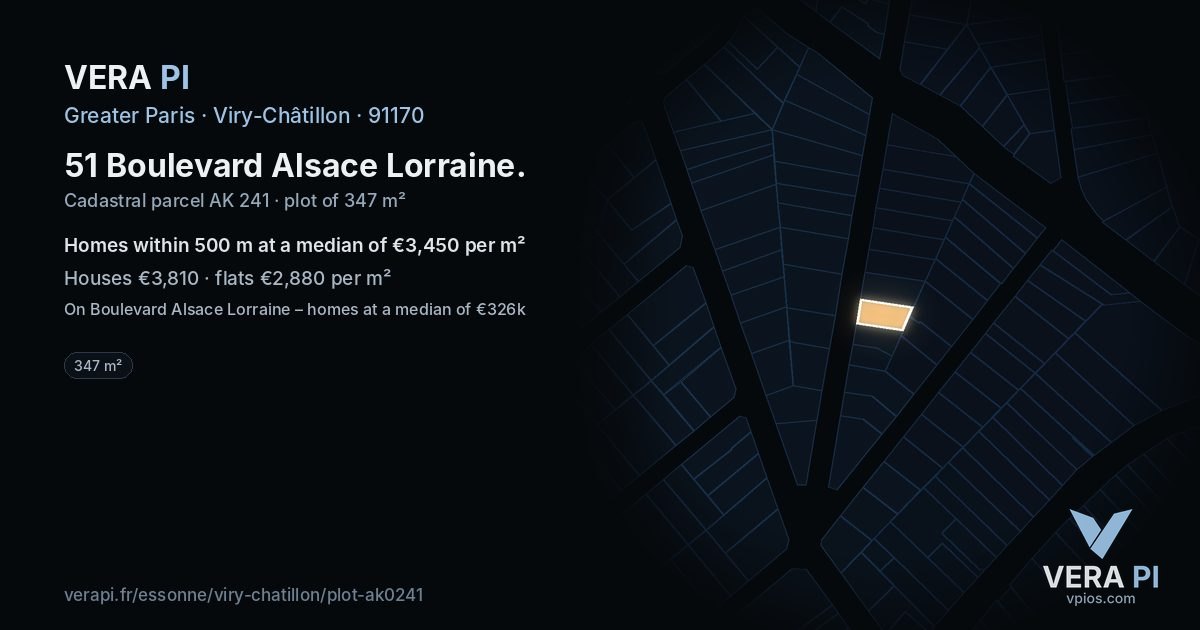 51 Boulevard Alsace Lorraine, Viry-Châtillon at night – the plot lit, the parcels around coloured by the prices near them