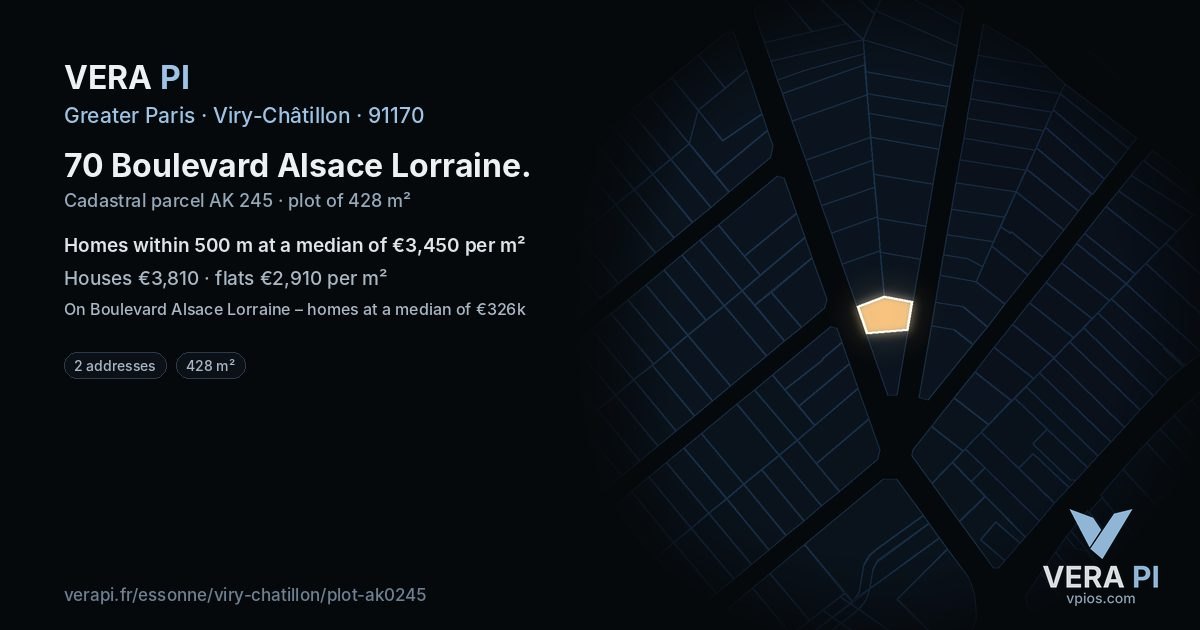 70 Boulevard Alsace Lorraine, Viry-Châtillon at night – the plot lit, the parcels around coloured by the prices near them