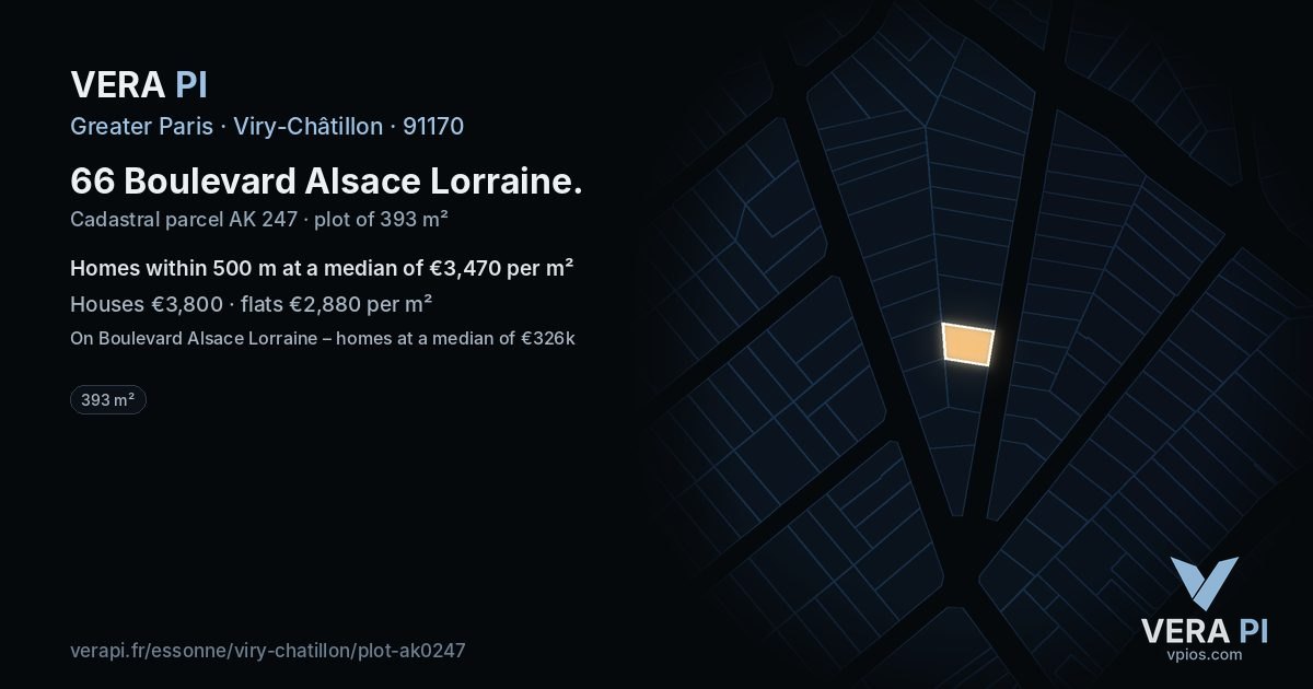 66 Boulevard Alsace Lorraine, Viry-Châtillon at night – the plot lit, the parcels around coloured by the prices near them